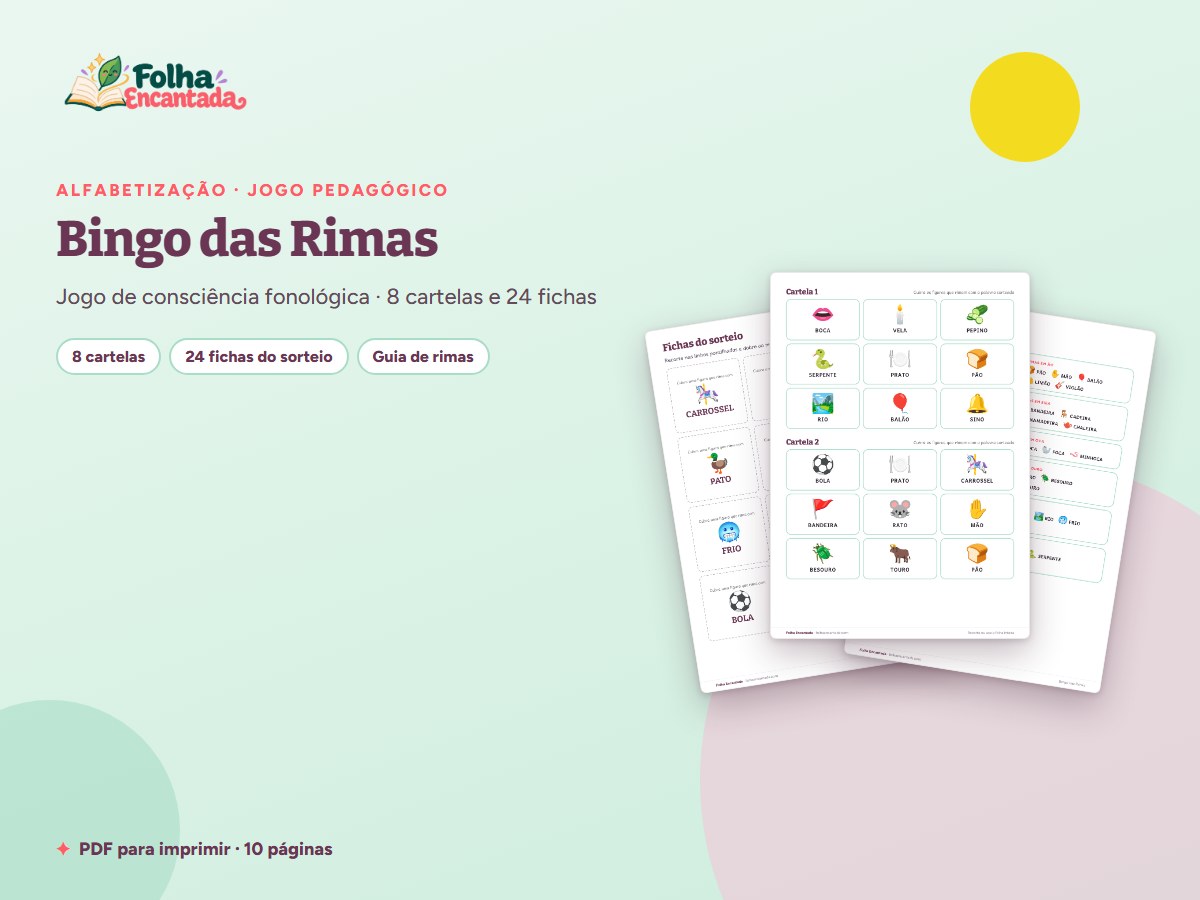 Capa da atividade Bingo das Rimas para Alfabetização