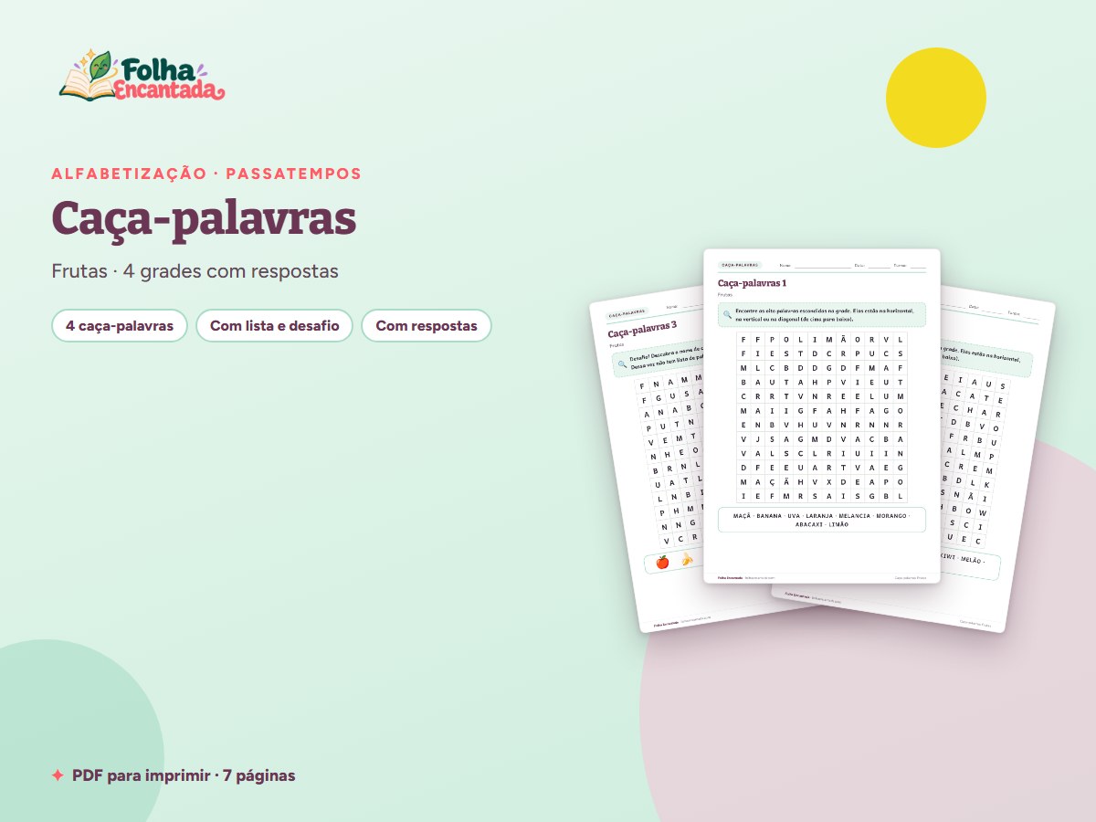 Capa da atividade Caça-palavras: Frutas