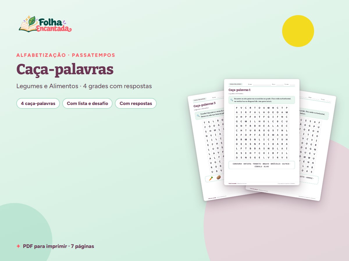 Capa da atividade Caça-palavras: Legumes e Alimentos