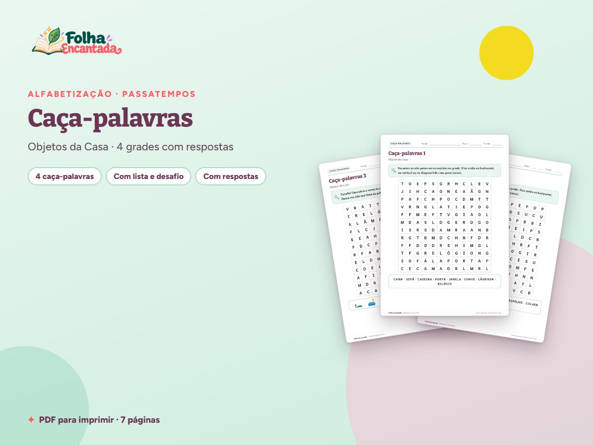 Capa da atividade Caça-palavras: Objetos da Casa
