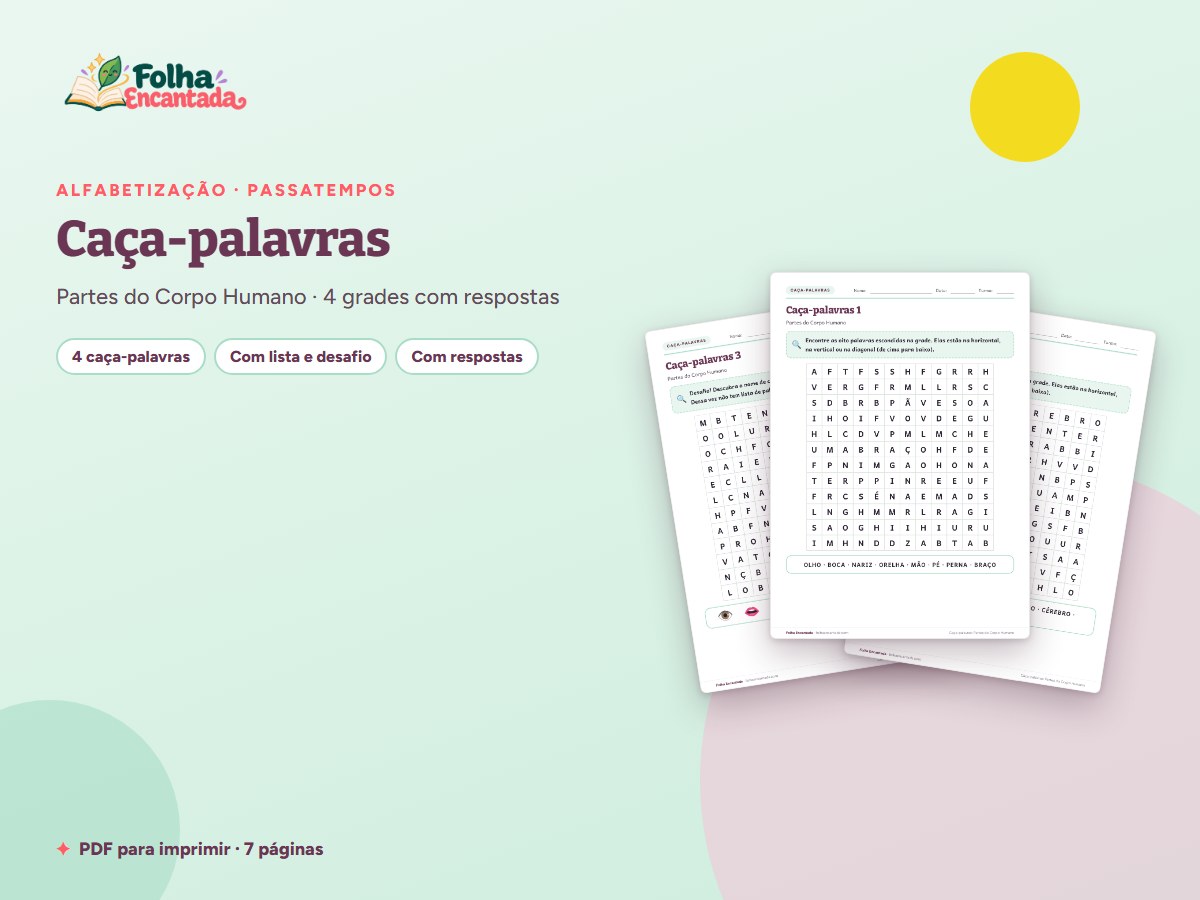 Capa da atividade Caça-palavras: Partes do Corpo Humano