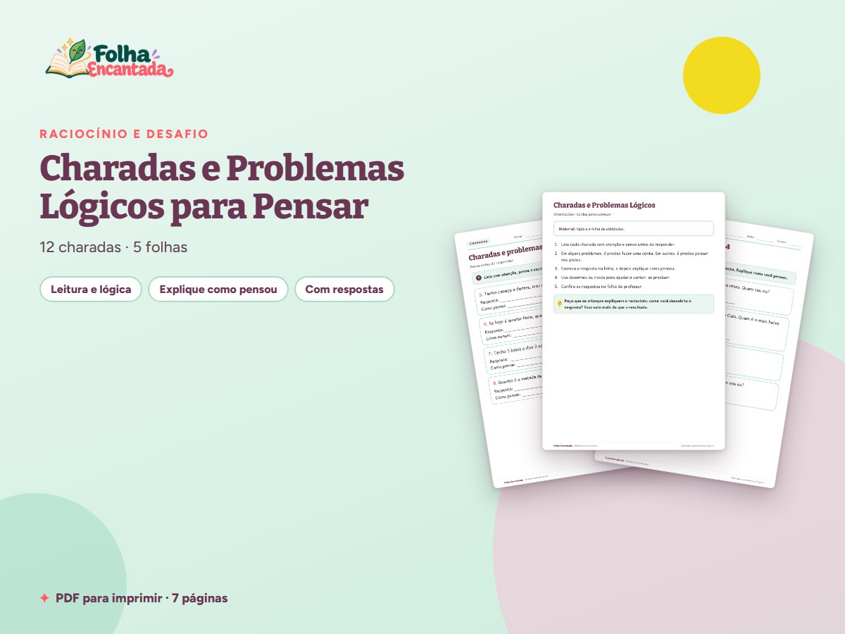 Capa da atividade Charadas e Problemas Lógicos para Pensar