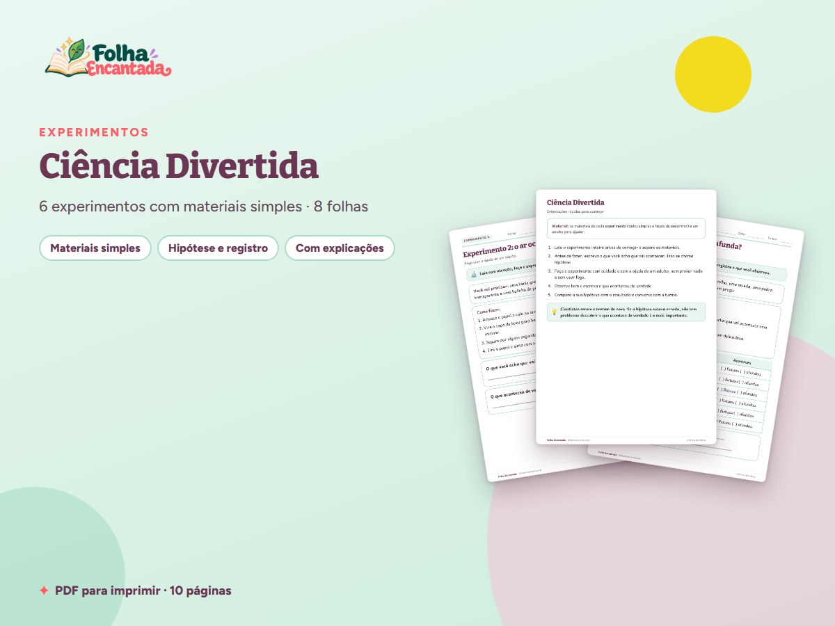 Capa da atividade Ciência Divertida: 6 Experimentos Simples