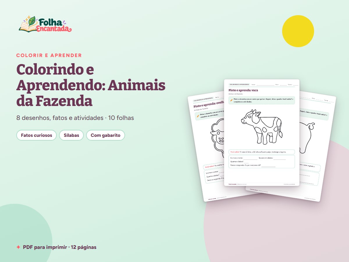 Capa da atividade Colorindo e Aprendendo: Animais da Fazenda