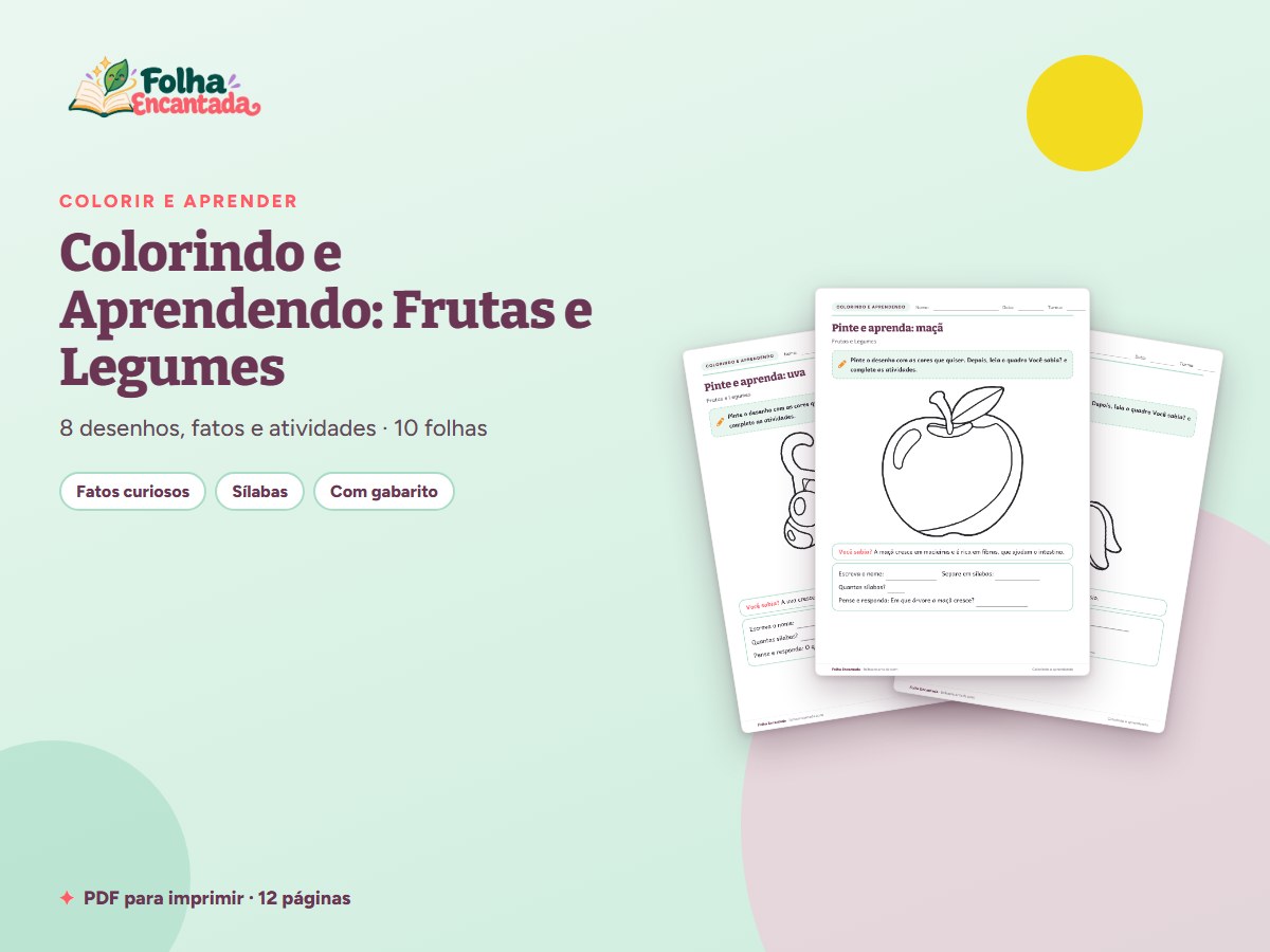 Capa da atividade Colorindo e Aprendendo: Frutas e Legumes