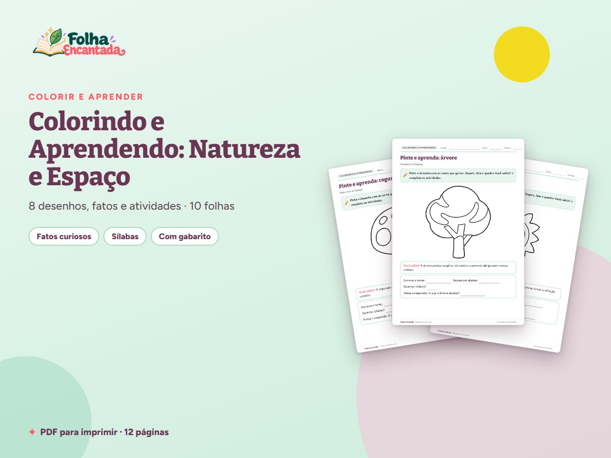 Capa da atividade Colorindo e Aprendendo: Natureza e Espaço