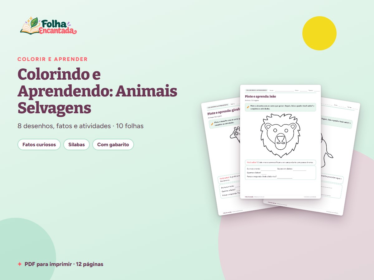 Capa da atividade Colorindo e Aprendendo: Animais Selvagens