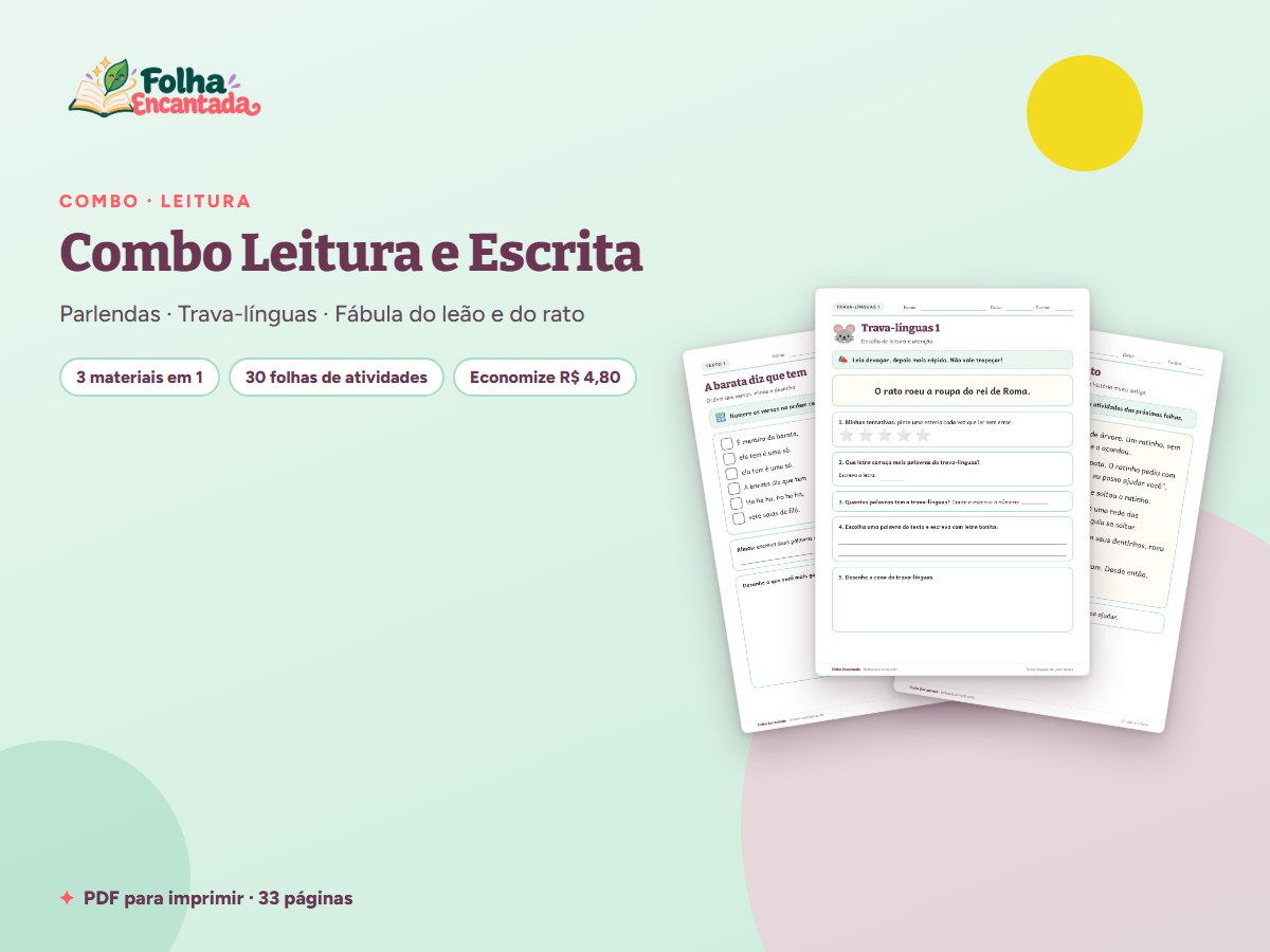 Capa da atividade Combo Leitura e Escrita: Parlendas, Trava-línguas e Fábula