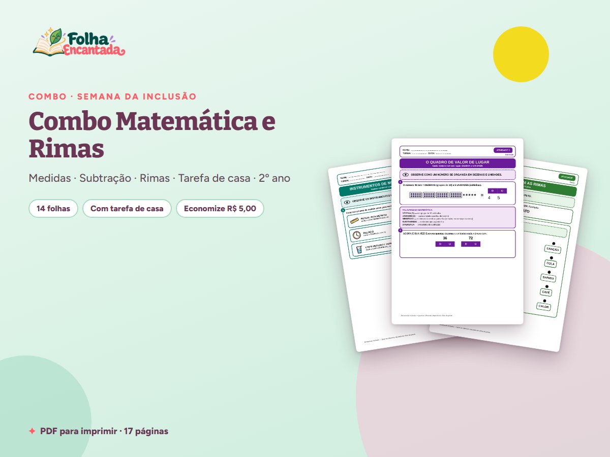 Capa da atividade Combo Matemática e Rimas: Kit Semana da Inclusão 2º Ano