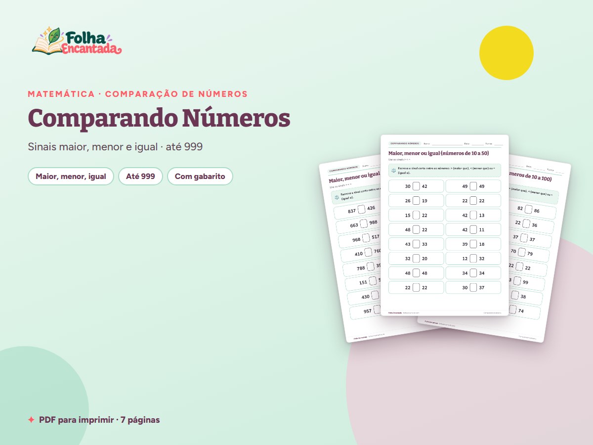 Capa da atividade Comparando Números: Maior, Menor e Igual