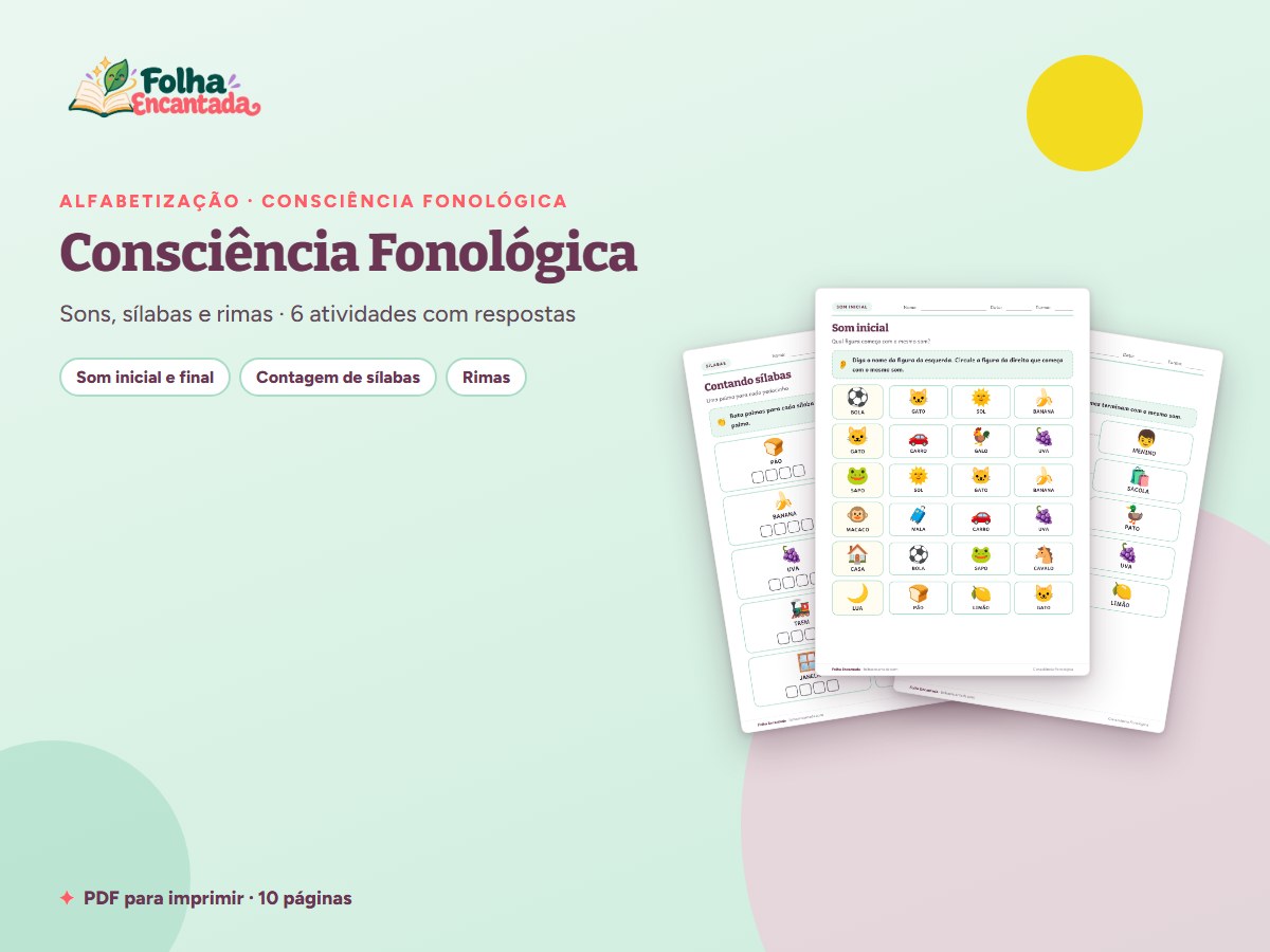 Capa da atividade Consciência Fonológica: Sons, Sílabas e Rimas