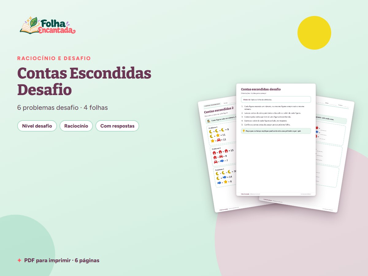 Capa da atividade Contas Escondidas Desafio: Figuras e Somas