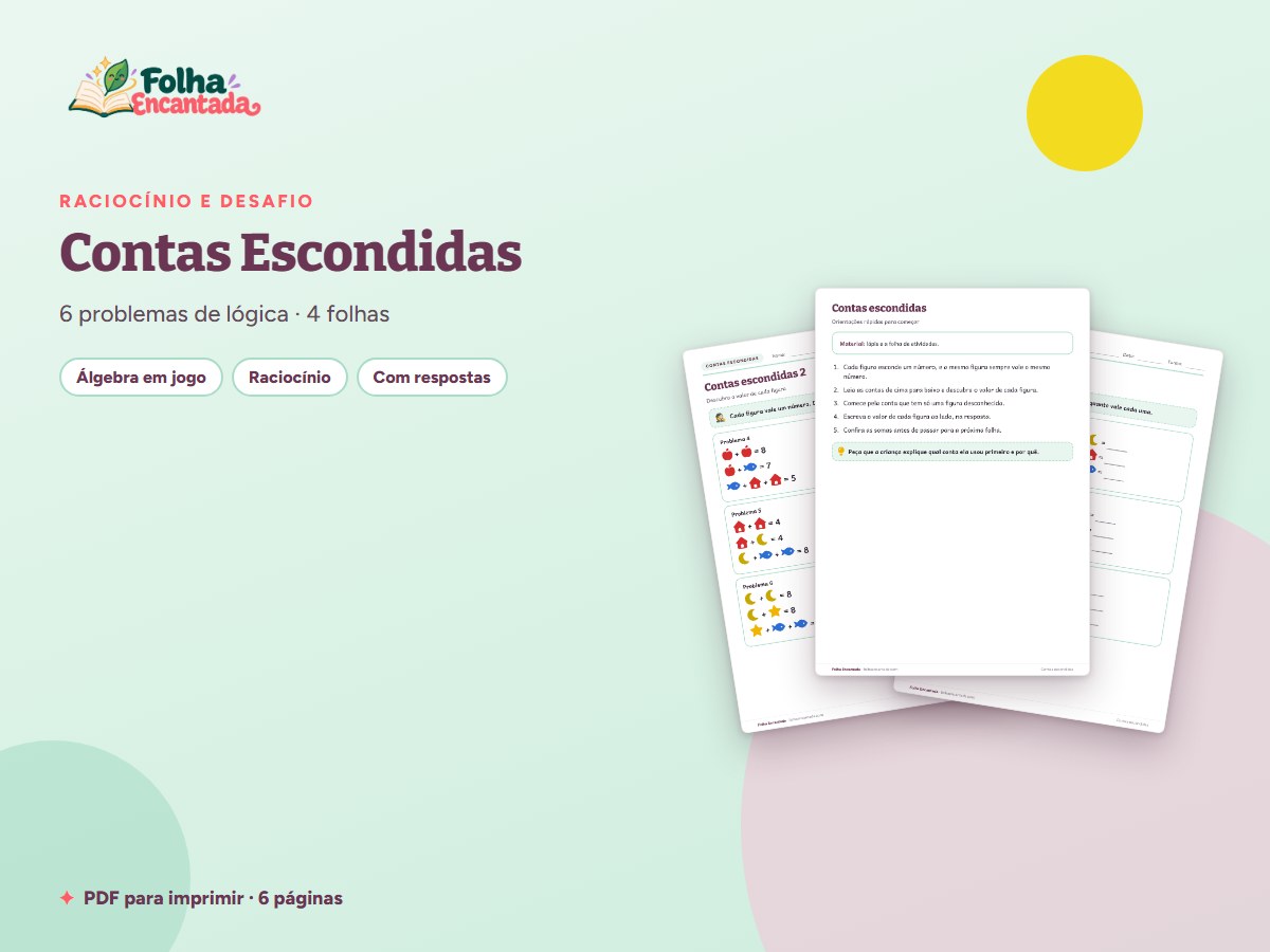 Capa da atividade Contas Escondidas: Figuras que Valem Números