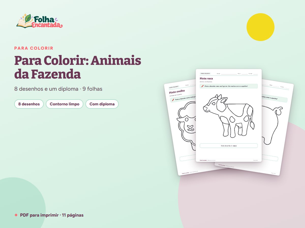 Capa da atividade Desenhos para Colorir: Animais da Fazenda
