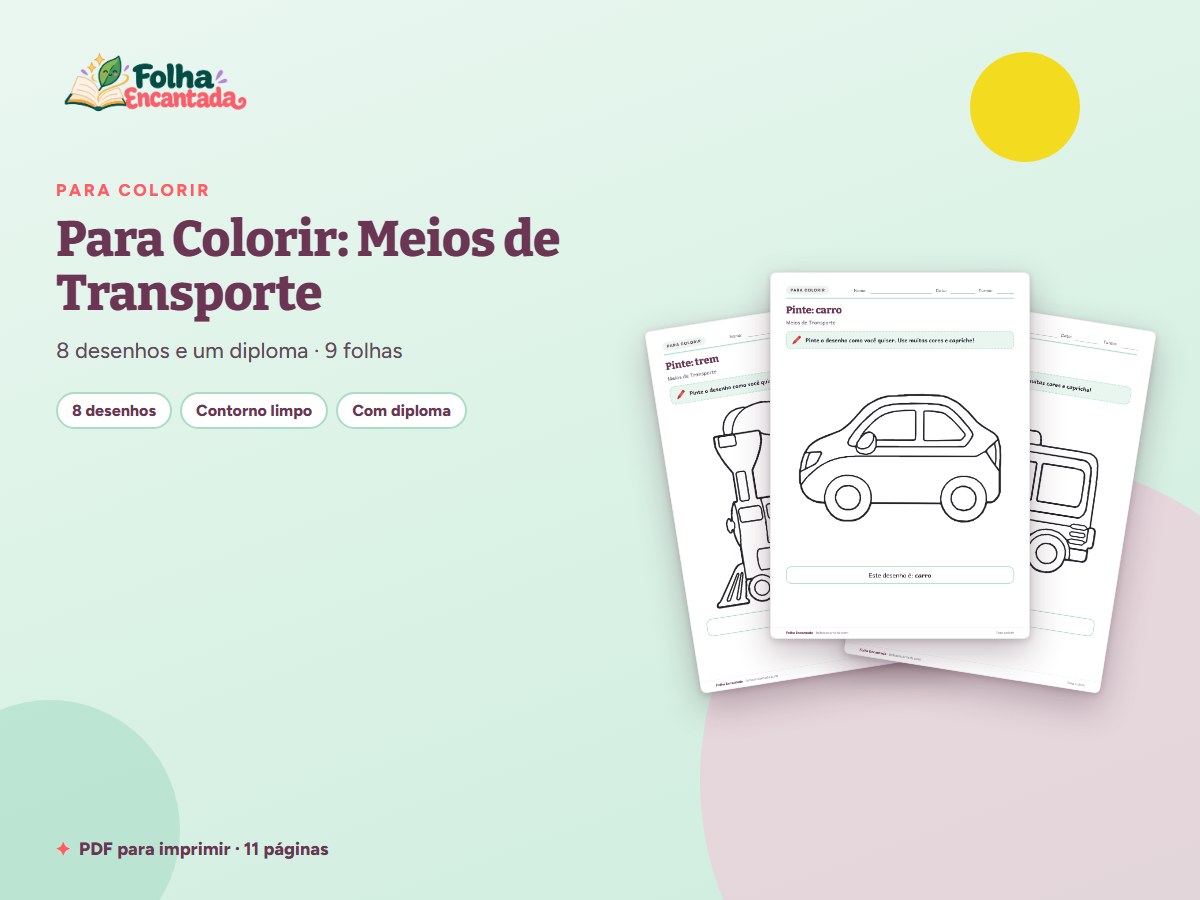Capa da atividade Desenhos para Colorir: Meios de Transporte