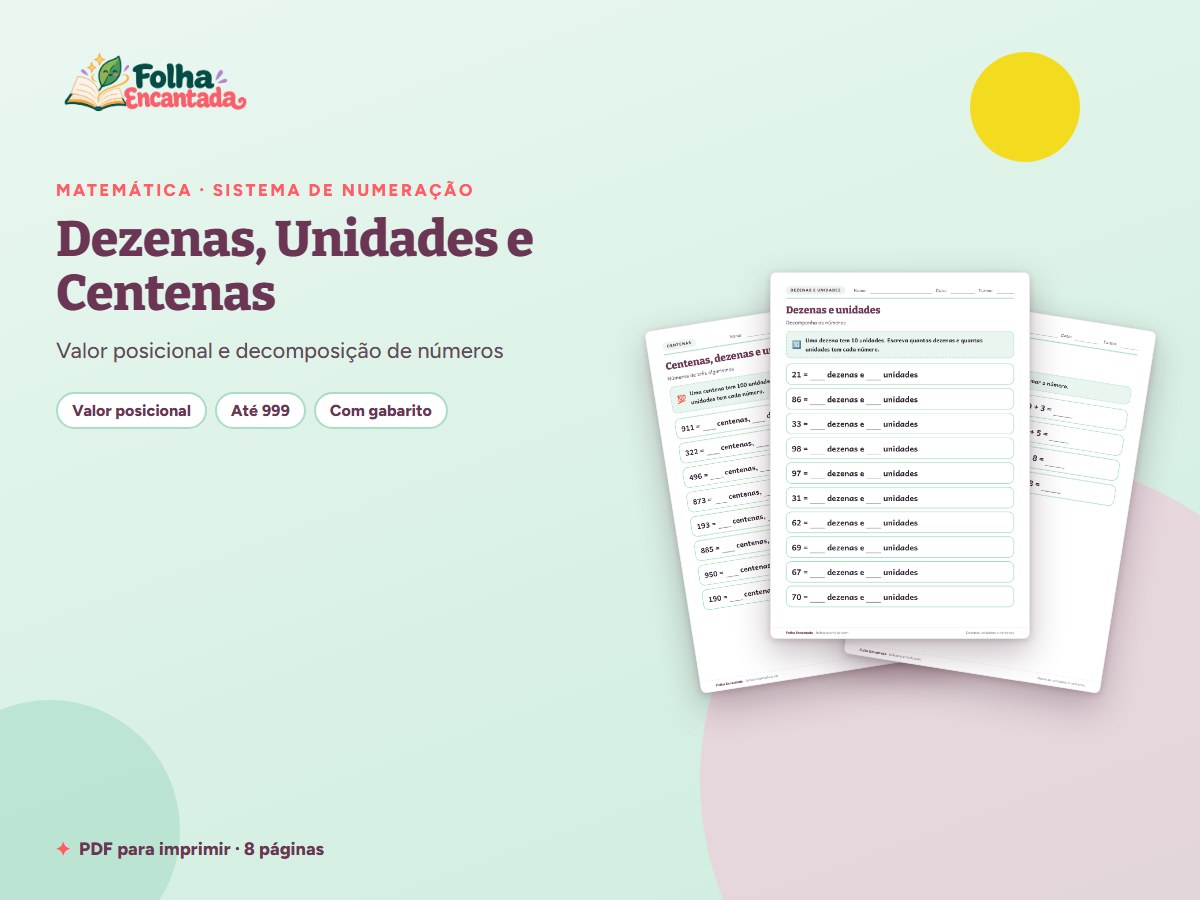Capa da atividade Dezenas, Unidades e Centenas: Valor Posicional