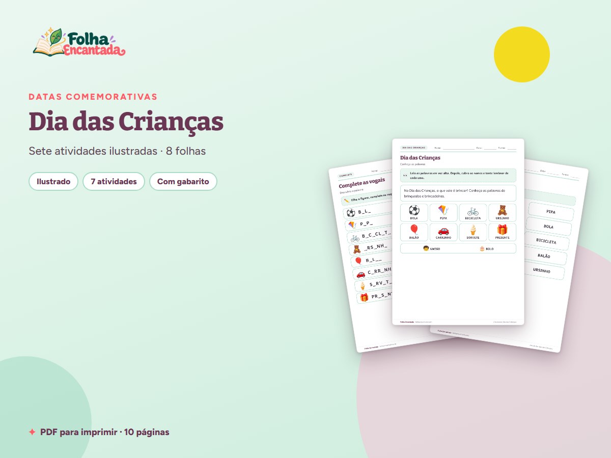 Capa da atividade Dia das Crianças: Atividades de Vocabulário e Brincadeiras