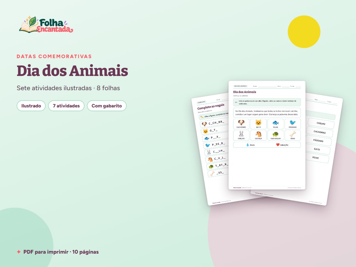 Capa da atividade Dia dos Animais: Atividades de Vocabulário