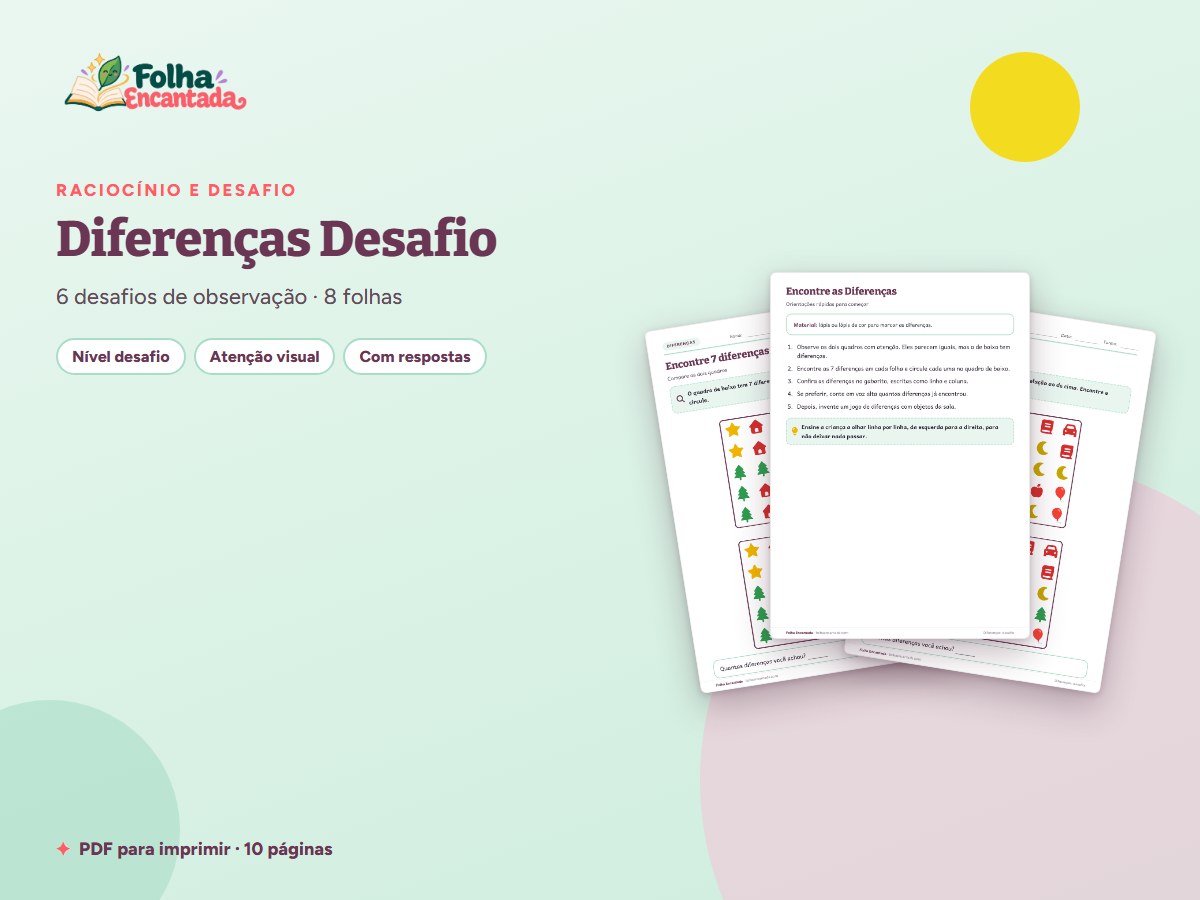 Capa da atividade Diferenças Desafio: Sete Mudanças em Cada Folha