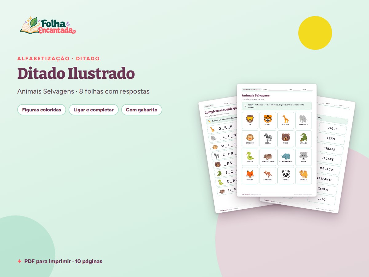 Capa da atividade Ditado Ilustrado: Animais Selvagens