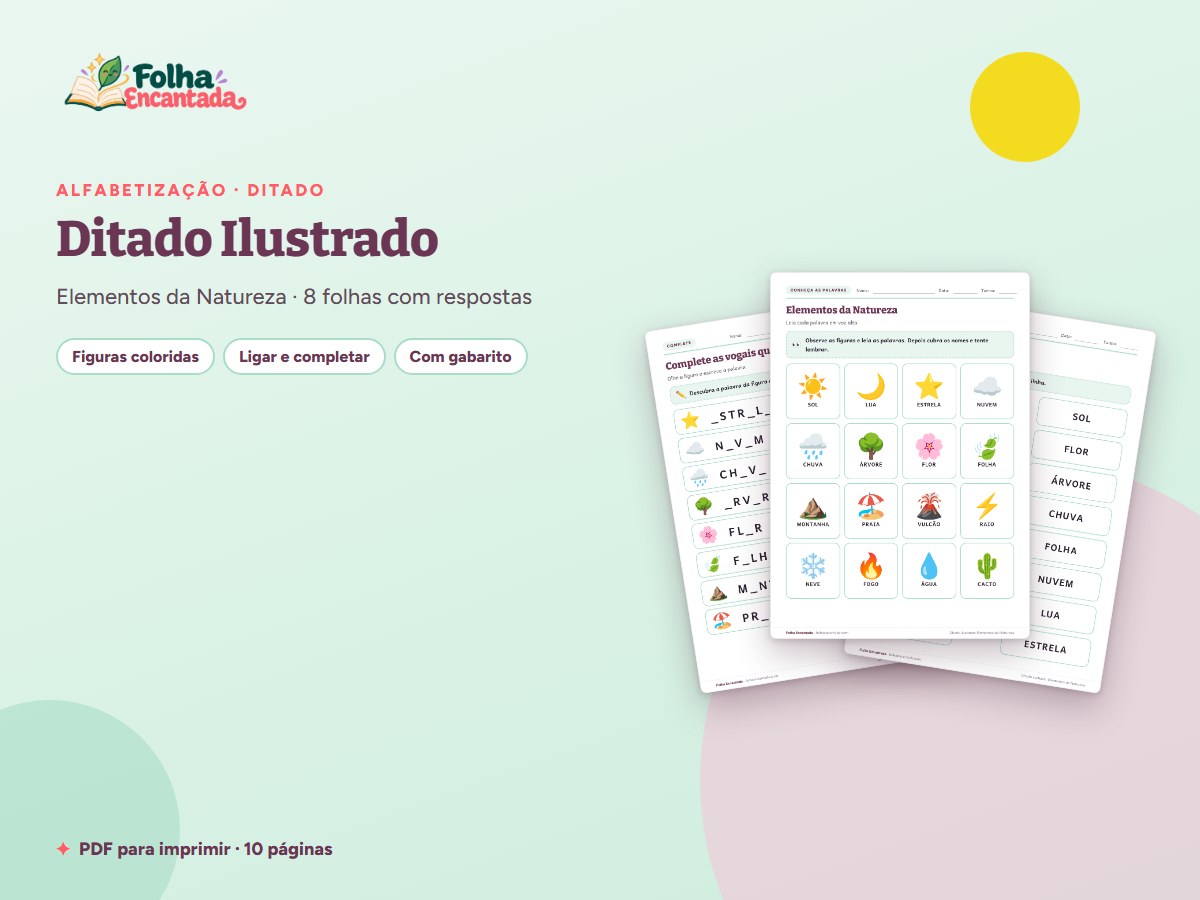 Capa da atividade Ditado Ilustrado: Elementos da Natureza