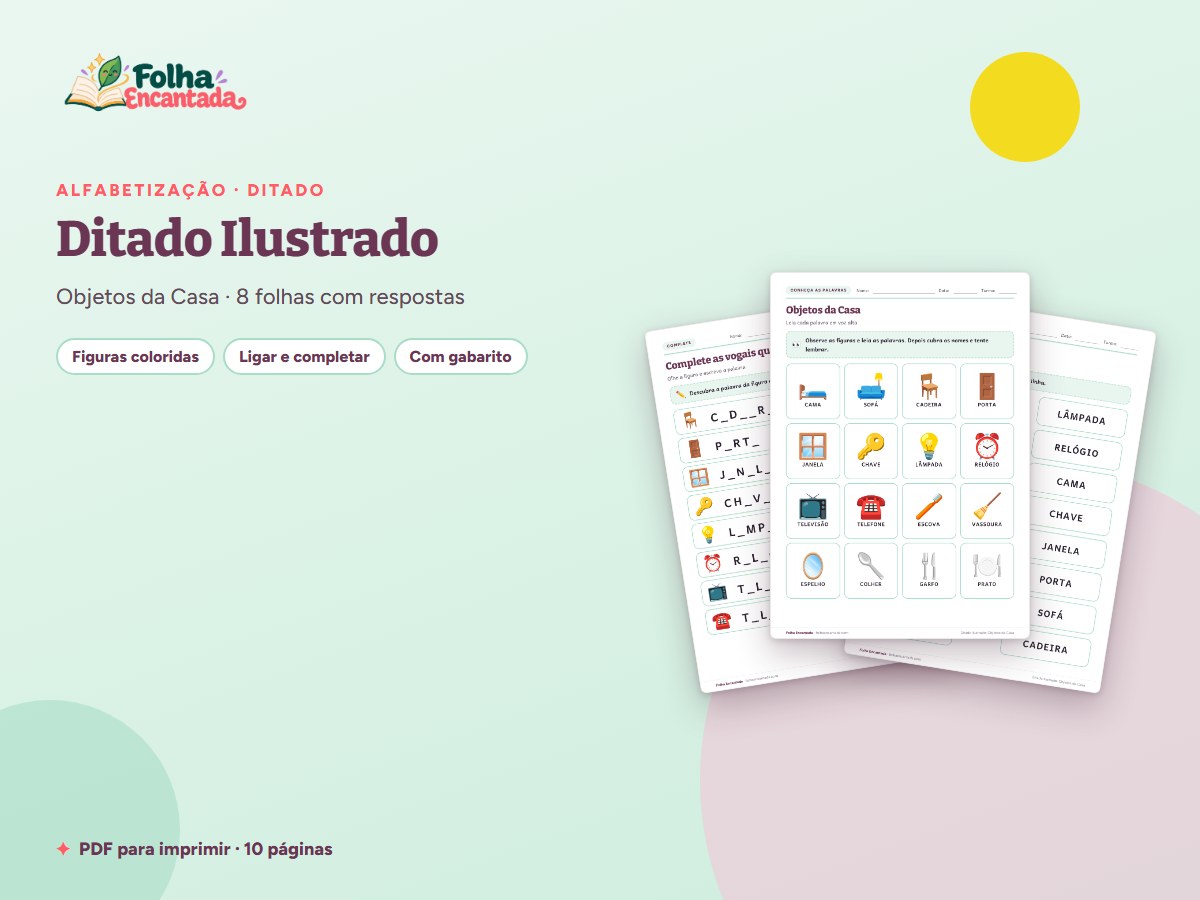 Capa da atividade Ditado Ilustrado: Objetos da Casa