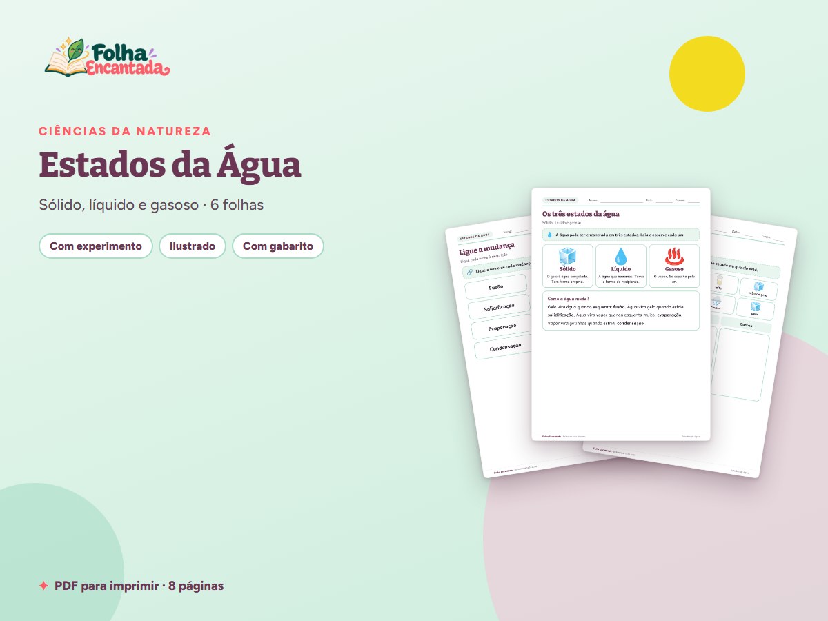 Capa da atividade Estados da Água: Sólido, Líquido e Gasoso