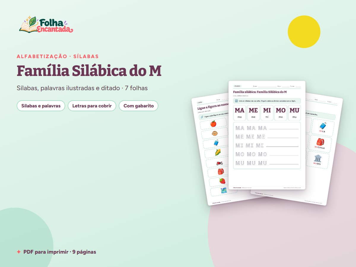 Capa da atividade Família Silábica do M: Sílabas e Palavras