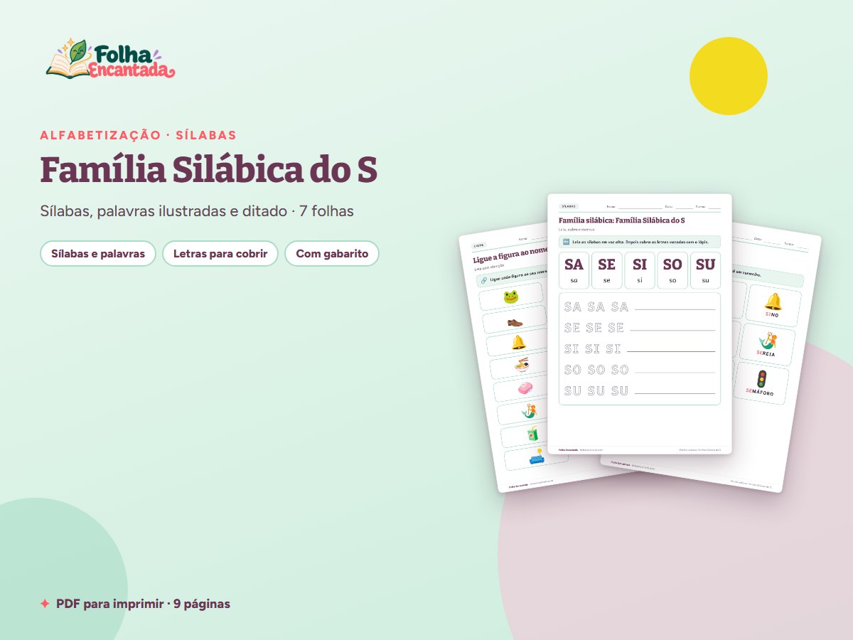 Capa da atividade Família Silábica do S: Sílabas e Palavras