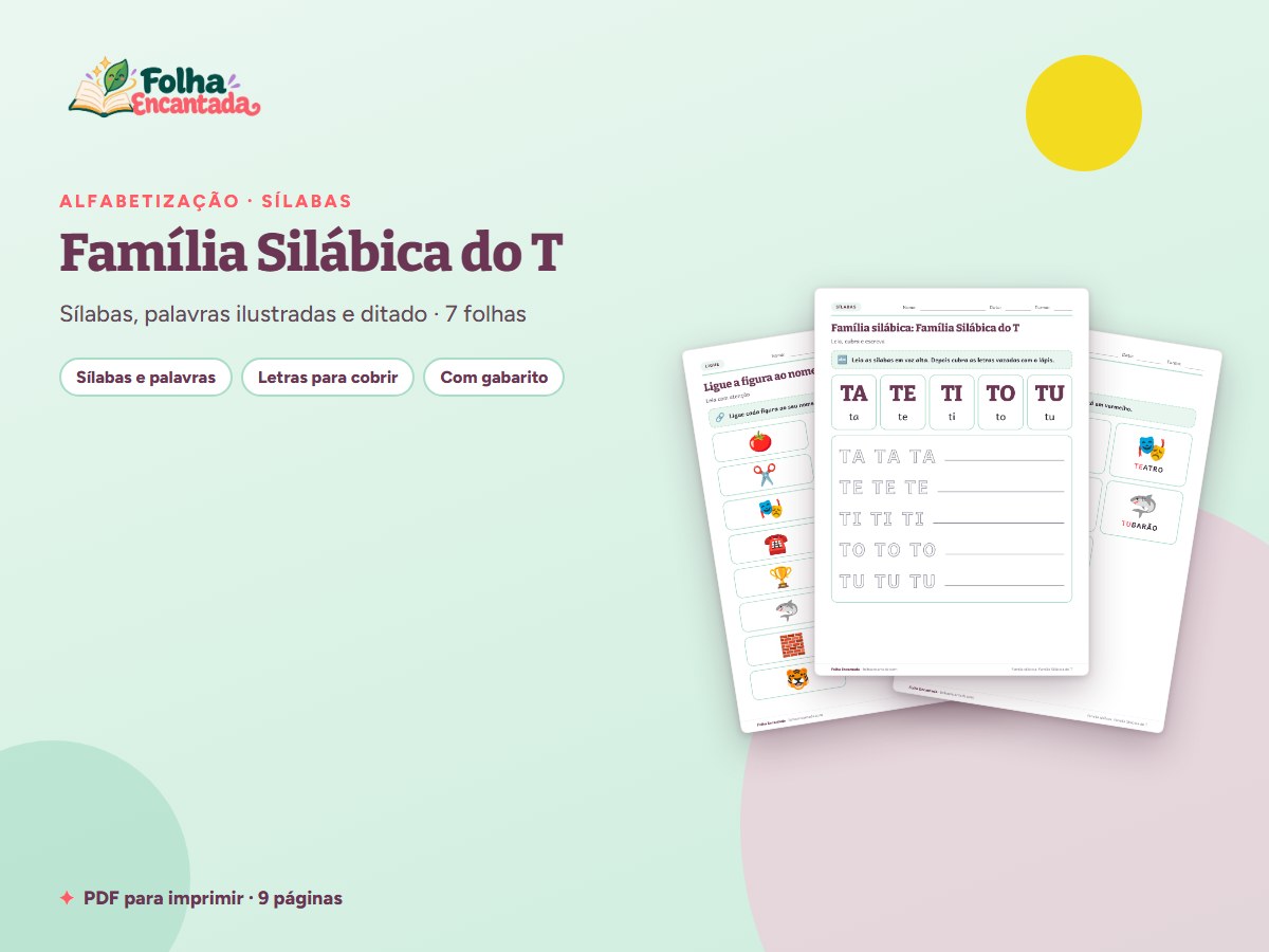 Capa da atividade Família Silábica do T: Sílabas e Palavras