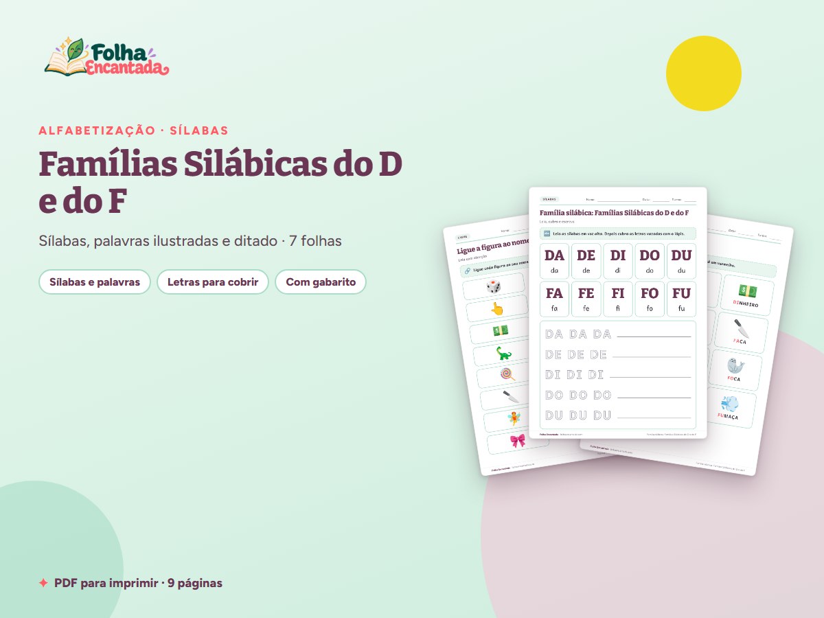 Capa da atividade Famílias Silábicas do D e do F: Sílabas e Palavras