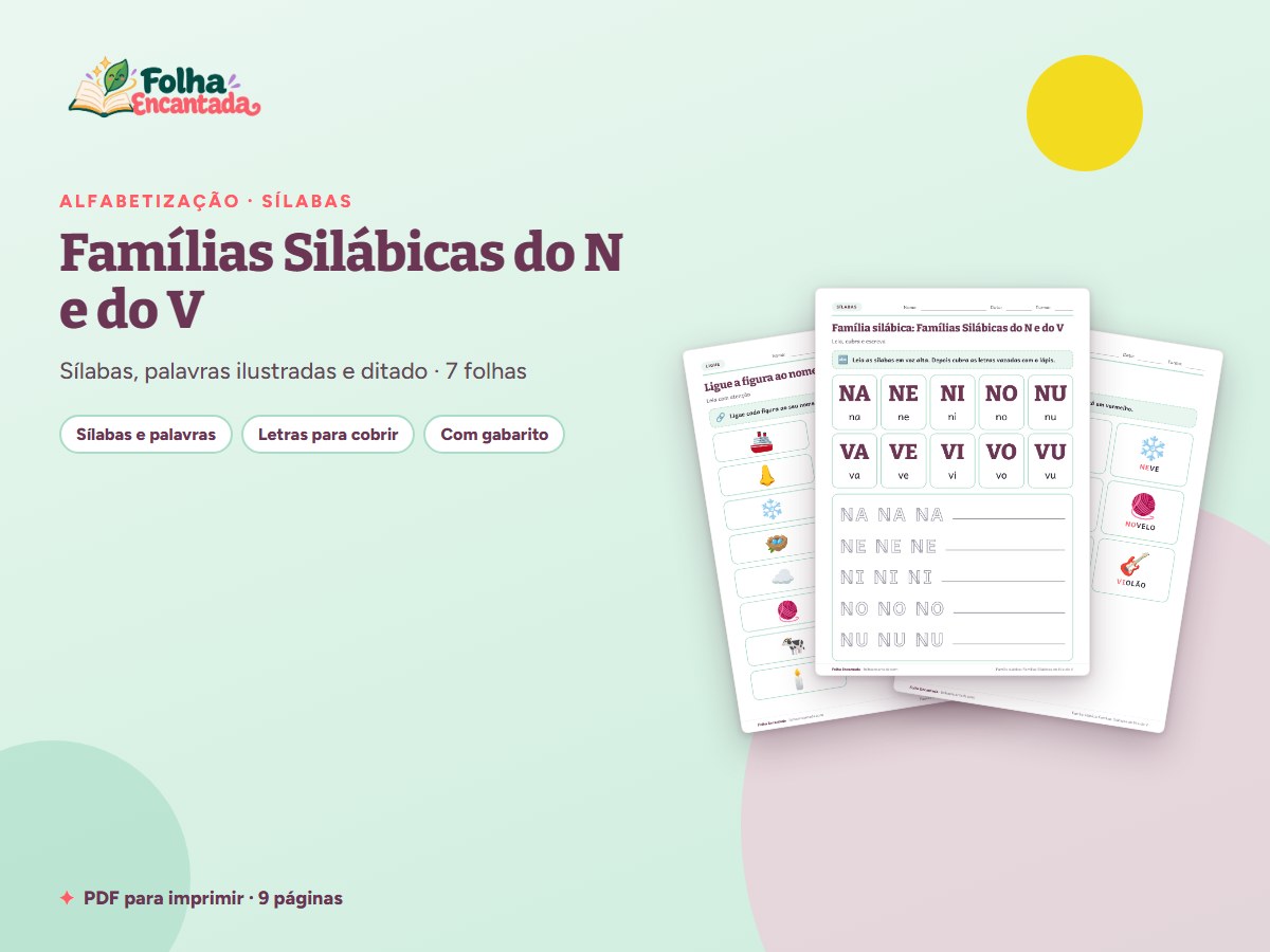 Capa da atividade Famílias Silábicas do N e do V: Sílabas e Palavras