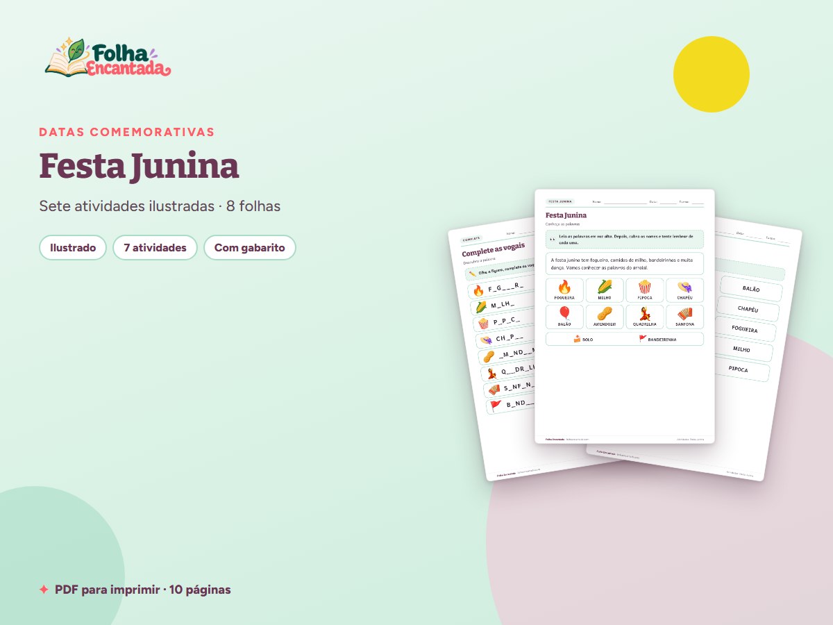 Capa da atividade Festa Junina: Atividades de Vocabulário e Caça-palavras