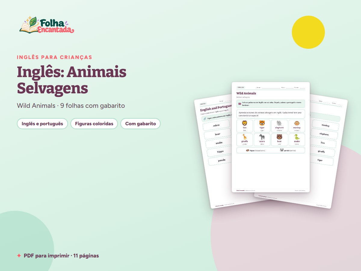 Capa da atividade Inglês para Crianças: Animais Selvagens