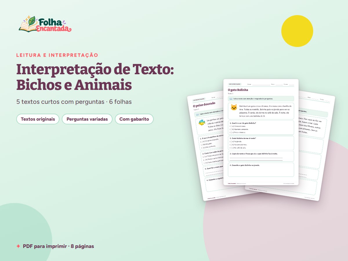 Capa da atividade Interpretação de Texto: Bichos e Animais