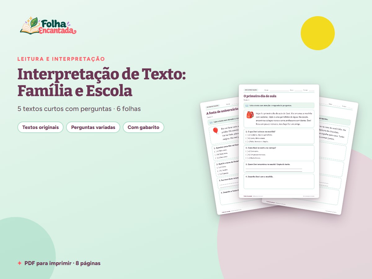 Capa da atividade Interpretação de Texto: Família e Escola