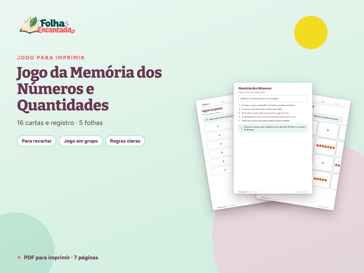 Capa da atividade Jogo da Memória dos Números e Quantidades