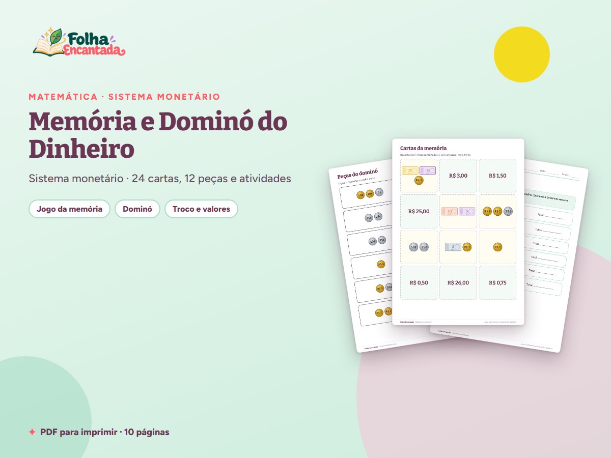 Capa da atividade Jogo da Memória e Dominó do Dinheiro