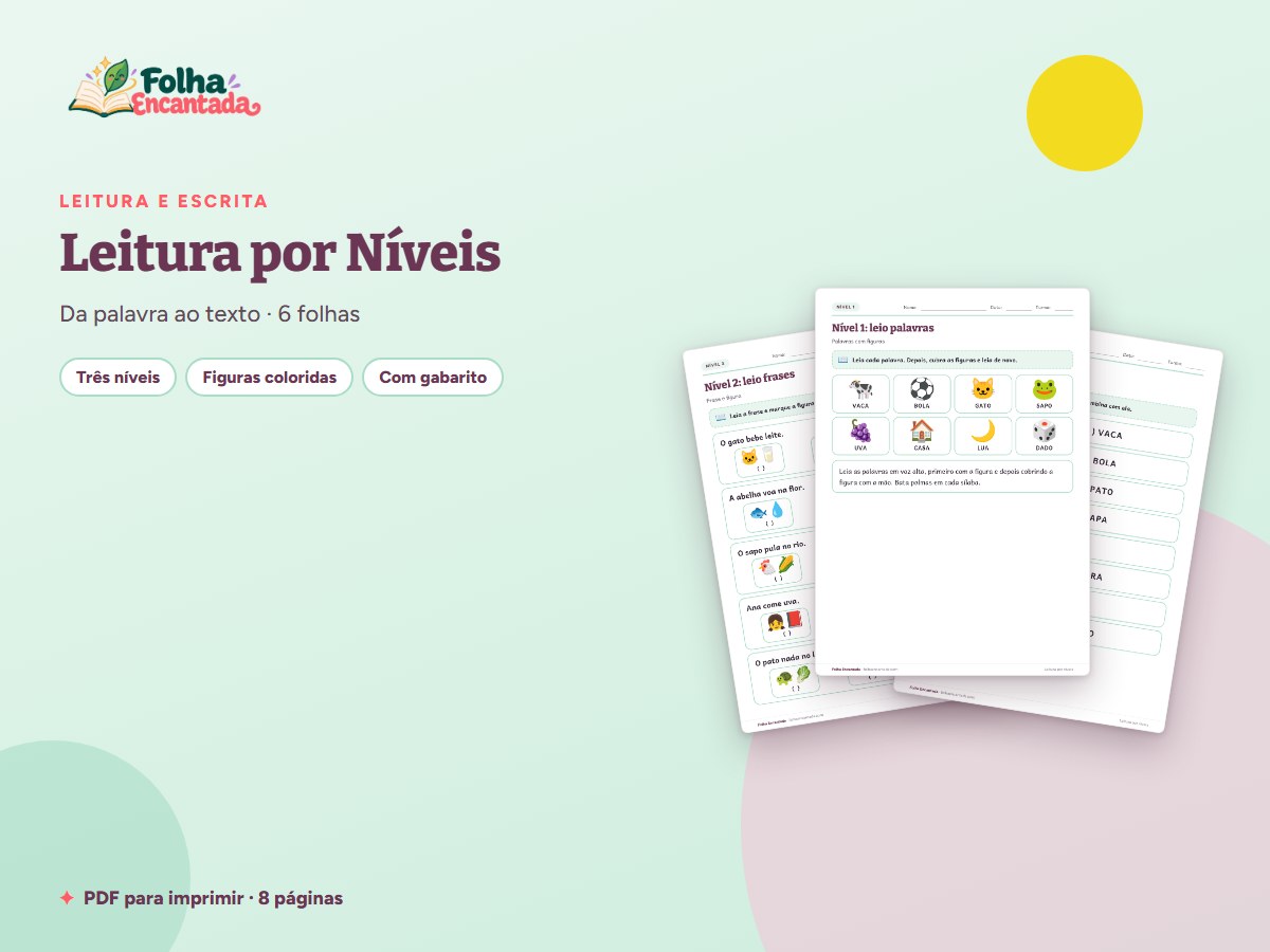 Capa da atividade Leitura por Níveis: Palavras, Frases e Textinhos