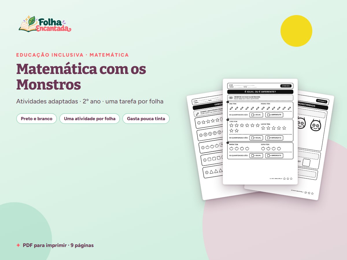 Capa da atividade Matemática com os Monstros: Atividades Adaptadas 2º Ano