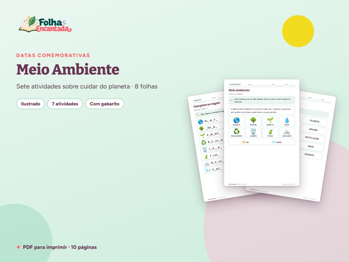 Capa da atividade Meio Ambiente: Atividades de Vocabulário e Compromissos