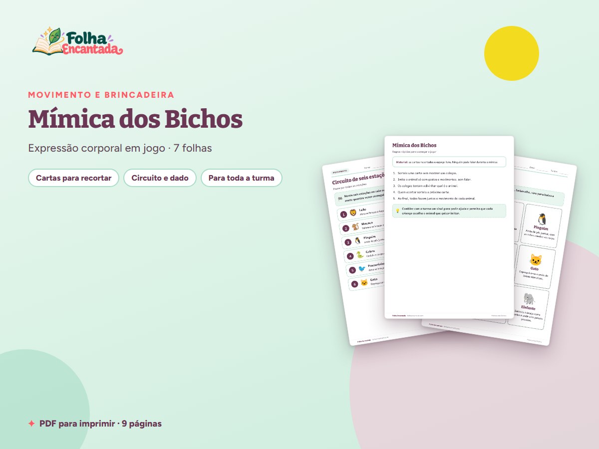 Capa da atividade Mímica dos Bichos: Imite e Adivinhe