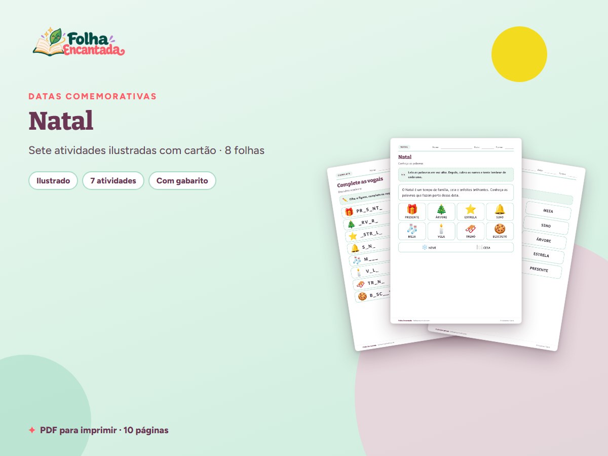 Capa da atividade Natal: Atividades de Vocabulário e Cartão