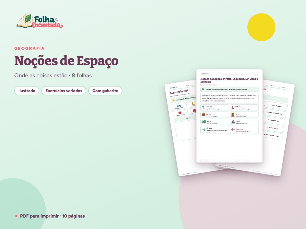 Capa da atividade Noções de Espaço: Direita, Esquerda, Em Cima e Embaixo