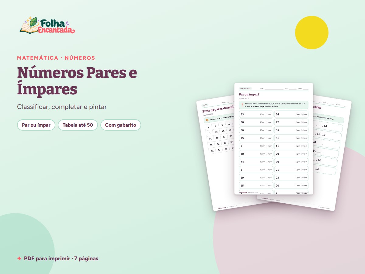 Capa da atividade Números Pares e Ímpares em Atividades