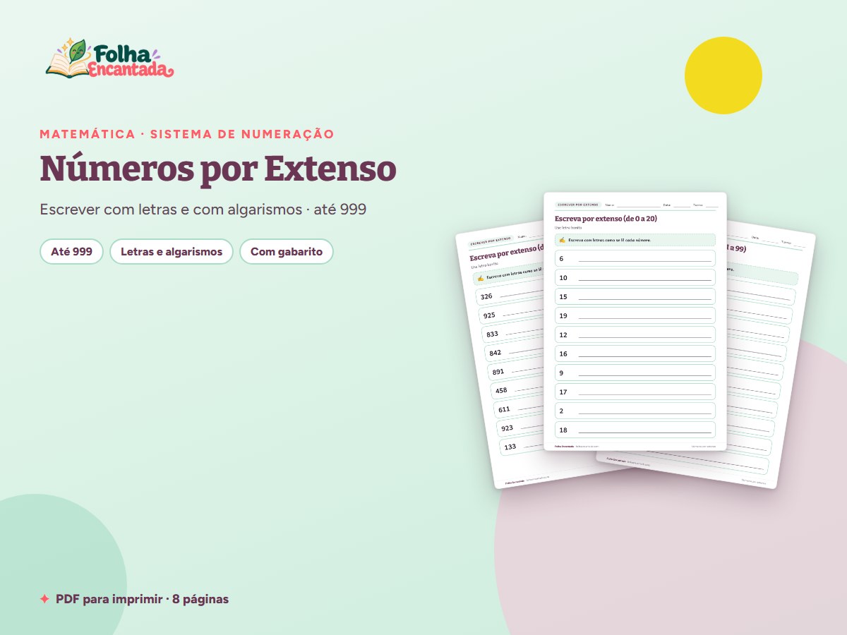 Capa da atividade Números por Extenso: Escrever e Ler até 999