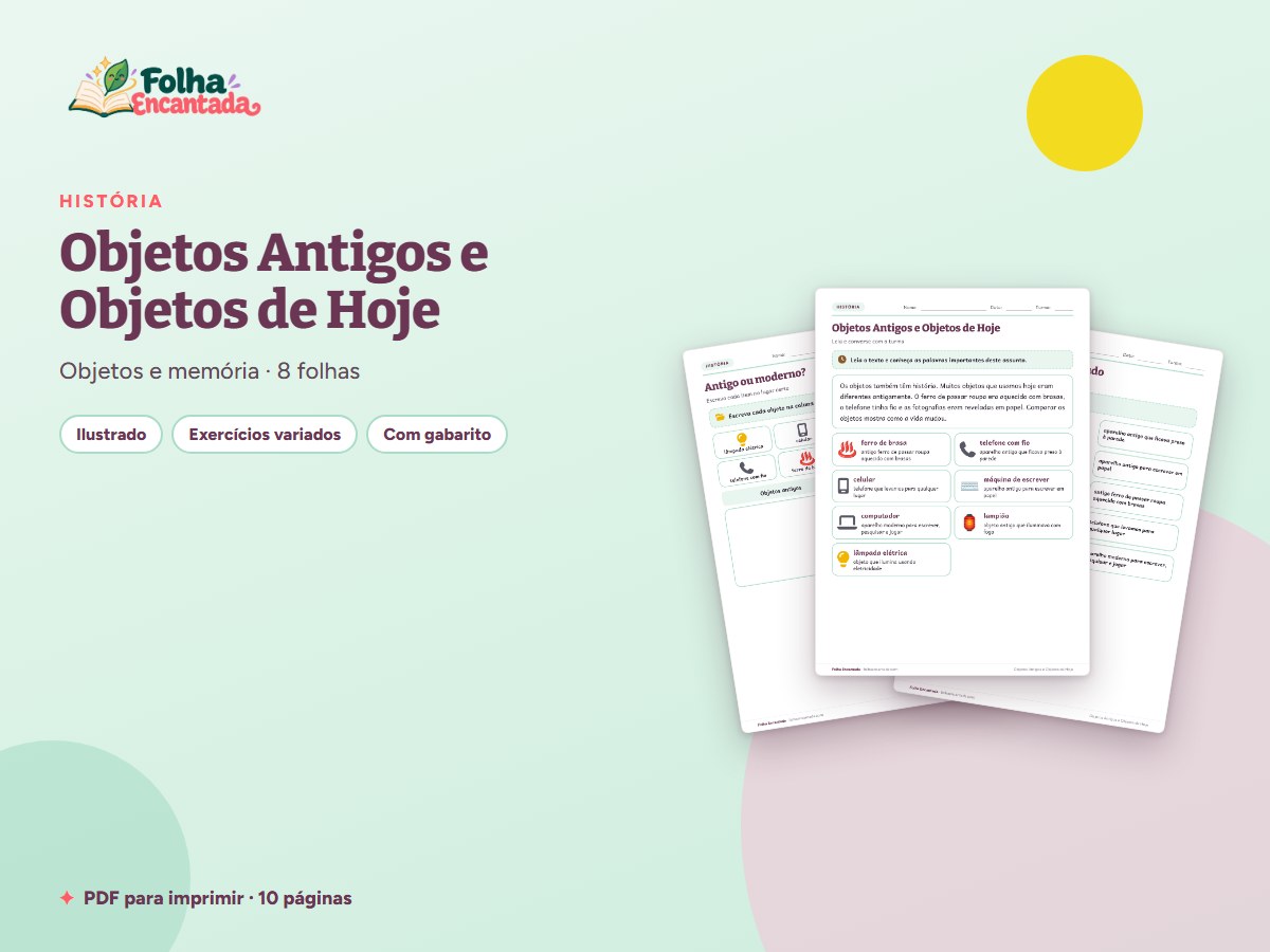 Capa da atividade Objetos Antigos e Objetos de Hoje