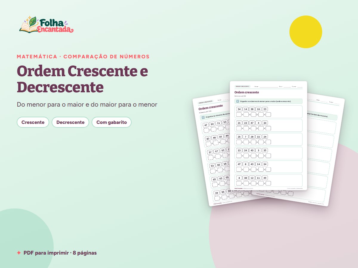 Capa da atividade Ordem Crescente e Decrescente: Organizando Números