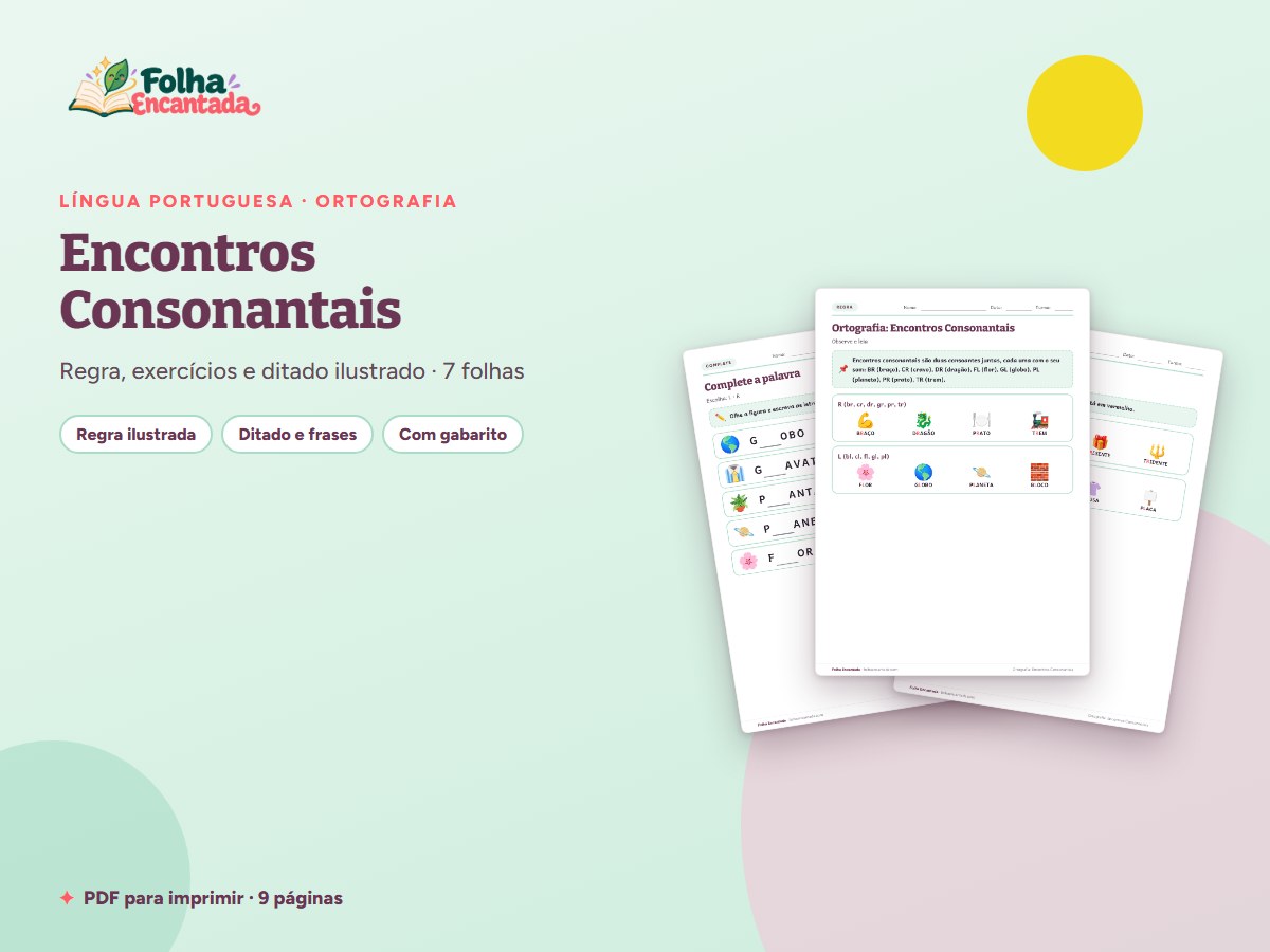 Capa da atividade Ortografia: Encontros Consonantais