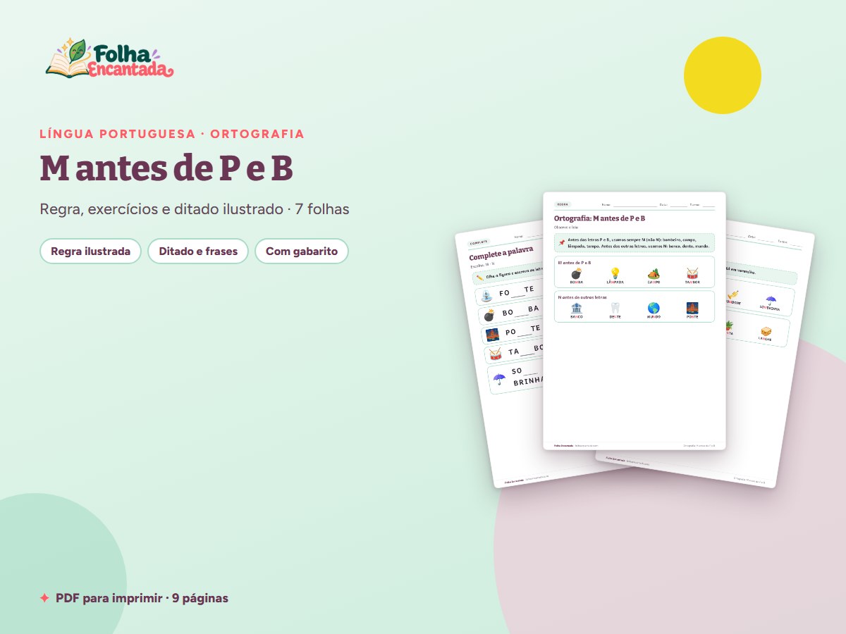 Capa da atividade Ortografia: M antes de P e B